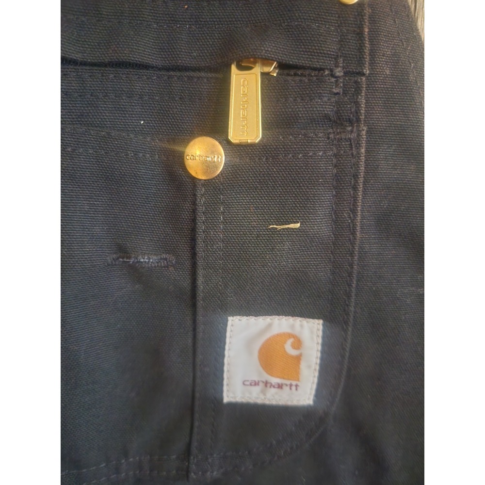 Carhartt Bib Overalls Mens 38x32 Black R41 Insulated Duck Workwear Zip To Waist - Picture 3 of 5